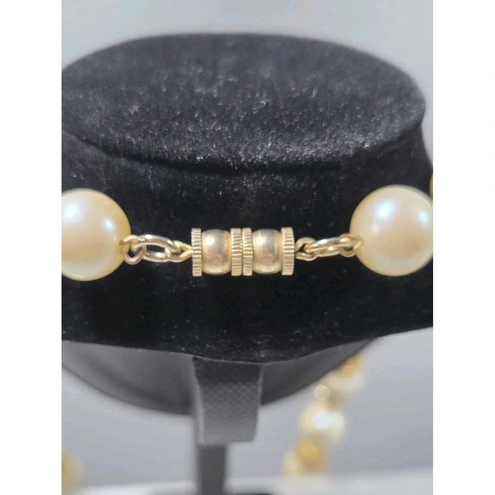 Vintage Statement Faux Pearl Necklace w/ Alternating Gold Filigree Spacers - Picture 4 of 5